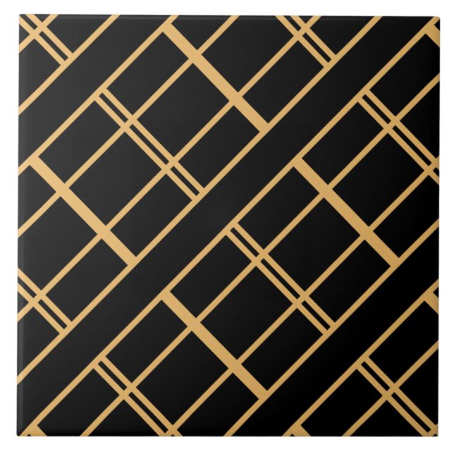 Art Deco Golden Rand på Black Tile Kakelplatta (Framsidan)