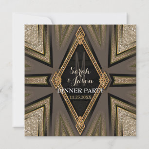 Art Deco Goldy Romantik Middagskväll Inbjudan