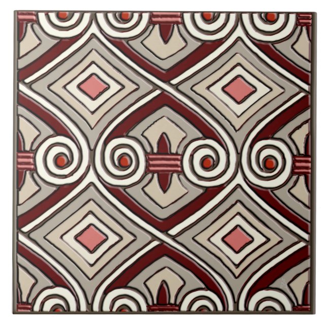 Art déco gör Persien (solbränna, korall, grått och Kakelplatta (Framsidan)