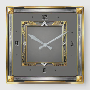 Art Deco Grå Fyrkantig Klocka