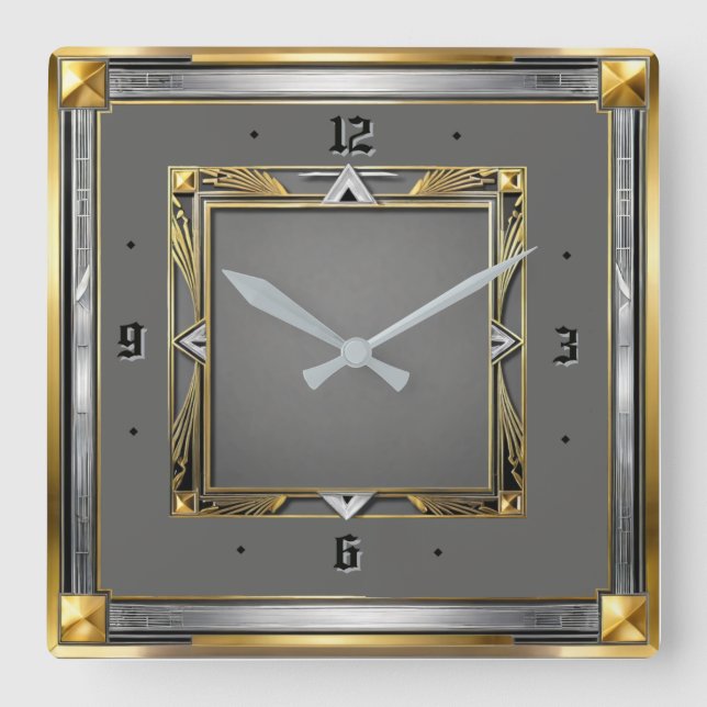 Art Deco Grå Fyrkantig Klocka (Framsida)