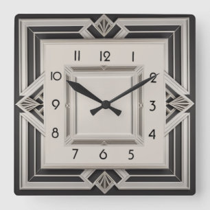 Art Deco Grå Fyrkantig Klocka