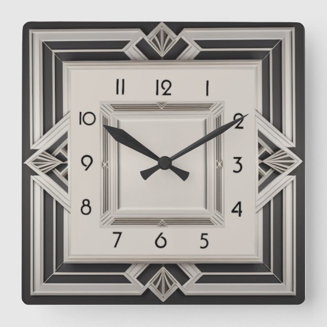 Art Deco Grå Fyrkantig Klocka (Framsida)