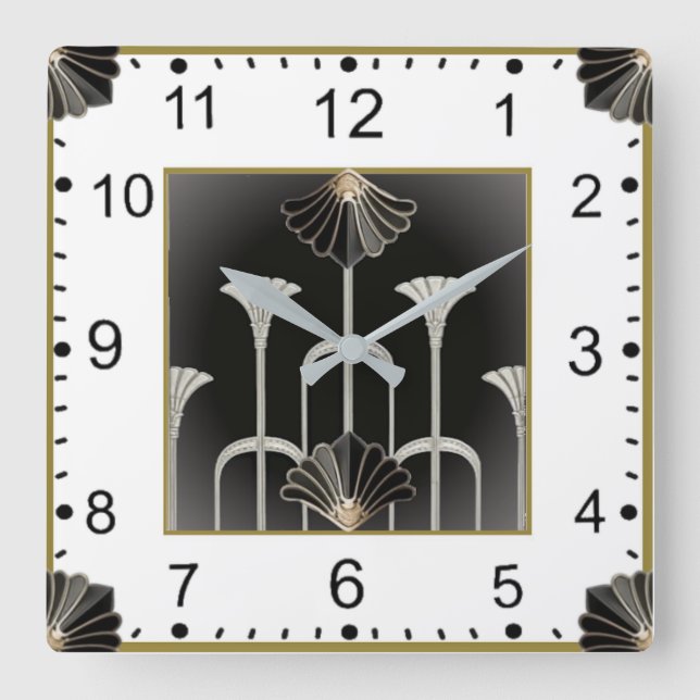 Art Deco Grå Fyrkantig Klocka (Framsida)