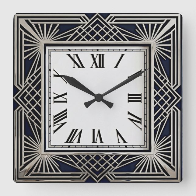 Art Deco Grå Fyrkantig Klocka (Framsida)