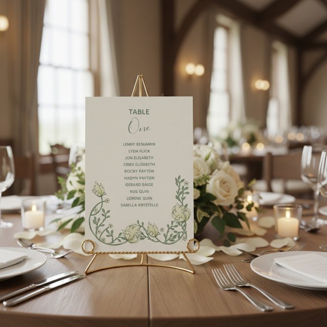 Art deco-gräddblommor Bordsnummer Sittdiagram (Art deco cream flowers Table Number Seating Chart.)
