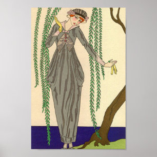 Art déco grånar Taffetakappaillustrationen Poster