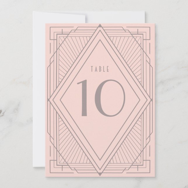 Art Deco Grått-kort för  Rosa-Bordsnummer Inbjudningar (Framsida)