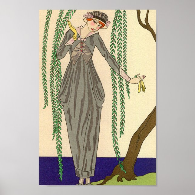 Art Deco Grått Taffeta Gown Illustration Poster (Framsidan)