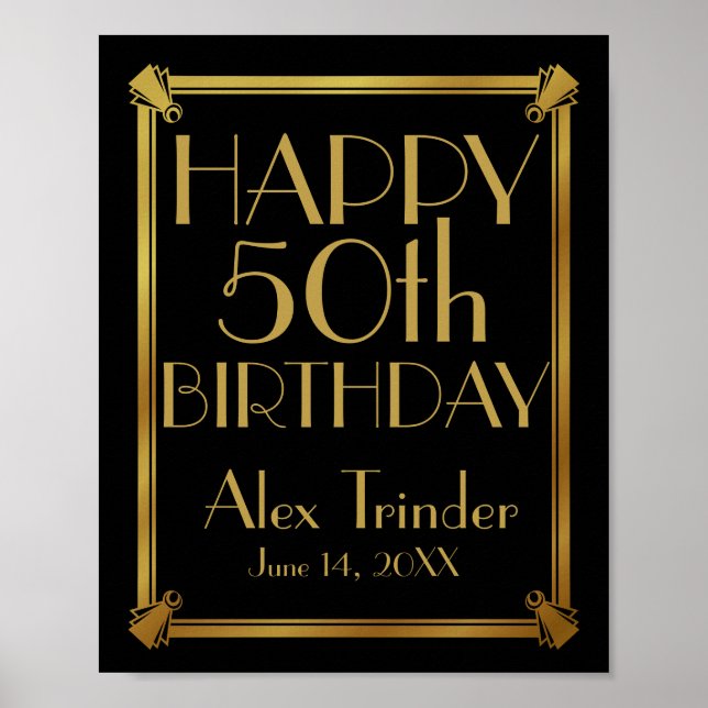 Art Deco Grattis på födelsedagen Skriv ut 20:s Par Poster (Framsidan)