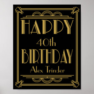 Art Deco Grattis på födelsedagen Skriv ut 20:s Par Poster