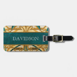 Art Deco Green and Gold Stripes Personalized Bagagebricka
