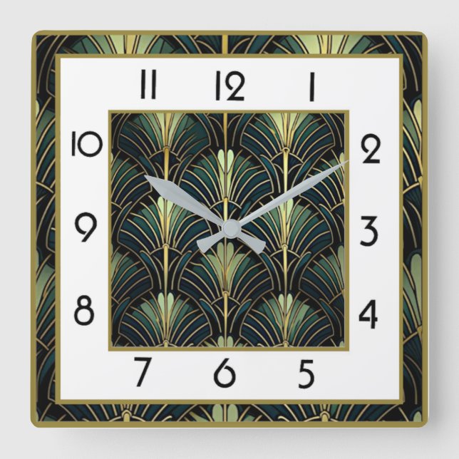 Art Deco Green Fyrkantig Klocka (Framsida)