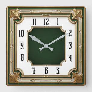 Art Deco Grön Elegant Fyrkantig Klocka
