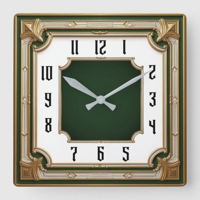 Art Deco Grön Elegant Fyrkantig Klocka (Framsida)