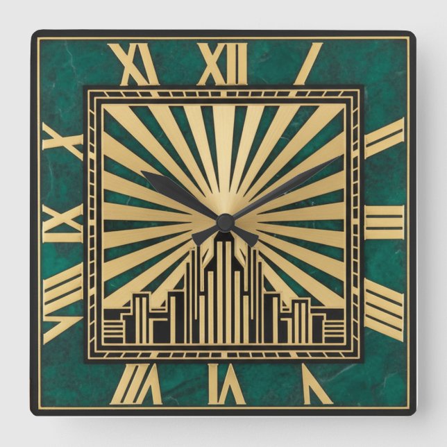 Art Deco Grön Fyrkantig Klocka (Framsida)