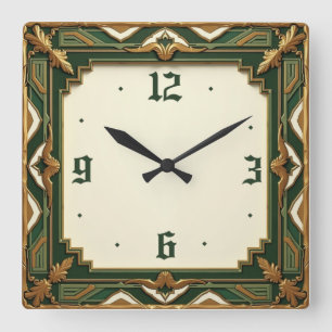Art Deco Grön Fyrkantig Klocka