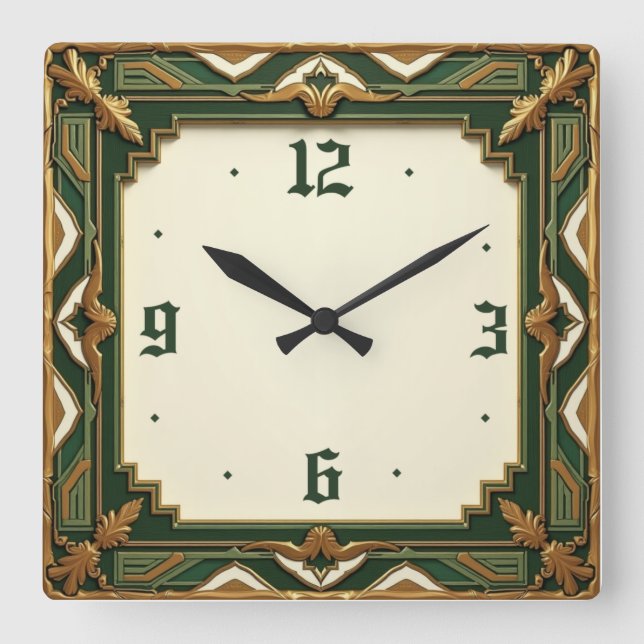 Art Deco Grön Fyrkantig Klocka (Framsida)