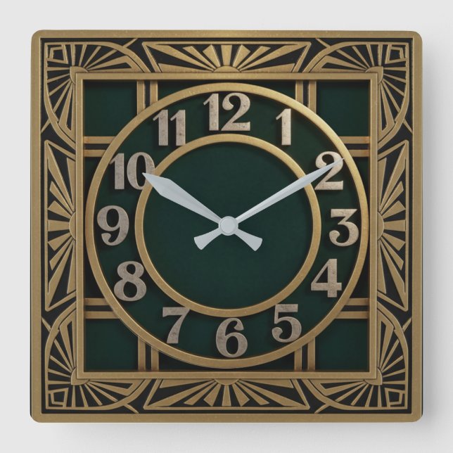 Art Deco Grön Fyrkantig Klocka (Framsida)