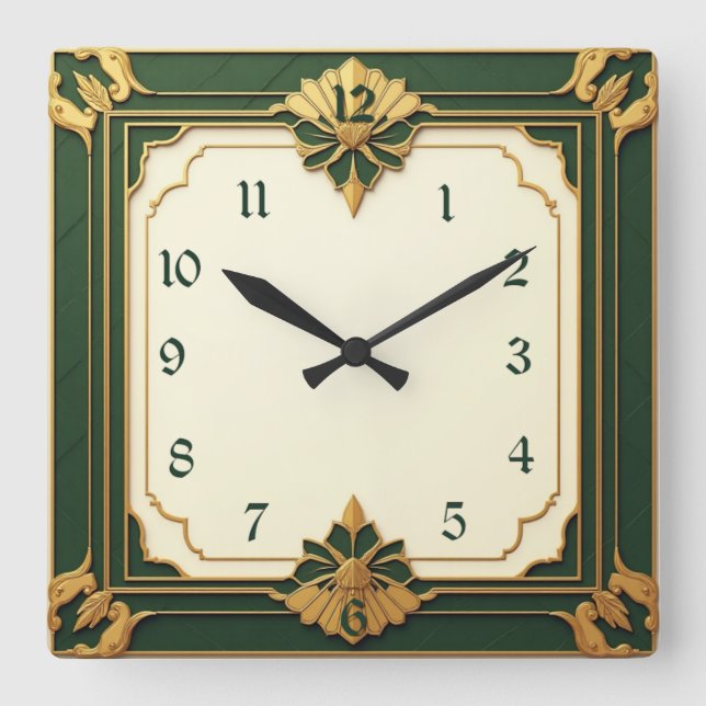 Art Deco Grön Fyrkantig Klocka (Framsida)
