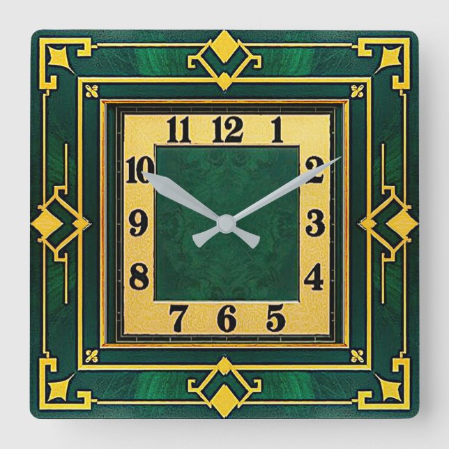 Art Deco Grön Fyrkantig Klocka (Framsida)