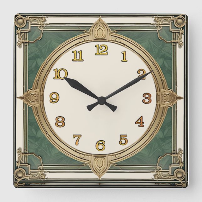 Art Deco Grön Fyrkantig Klocka (Framsida)