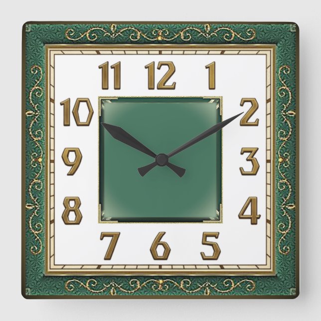 Art Deco Grön Fyrkantig Klocka (Framsida)