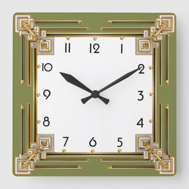 Art Deco Grön Fyrkantig Klocka (Framsida)