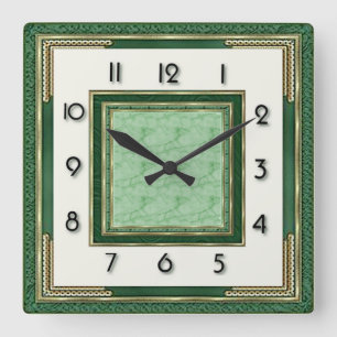 Art Deco Grön Fyrkantig Klocka