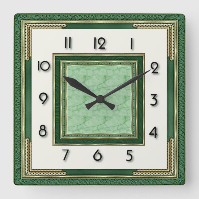 Art Deco Grön Fyrkantig Klocka (Framsida)