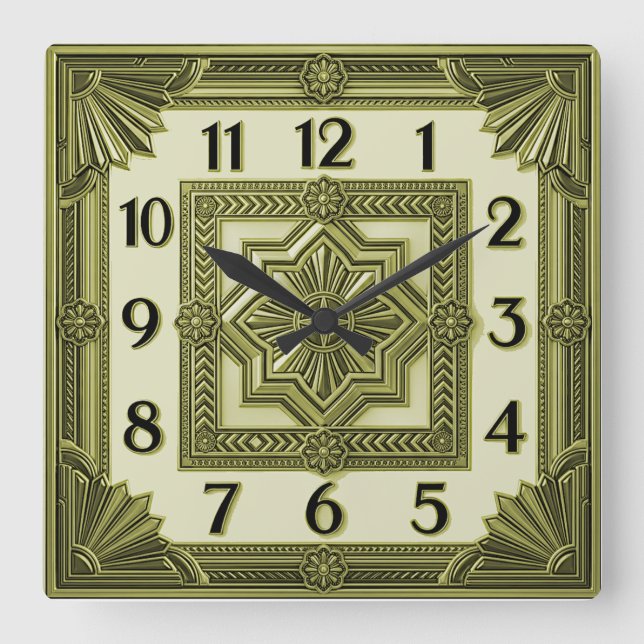Art Deco Grön Fyrkantig Klocka (Framsida)