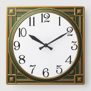 Art Deco Grön Fyrkantig Klocka