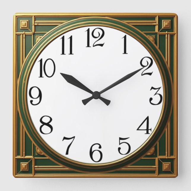 Art Deco Grön Fyrkantig Klocka (Framsida)