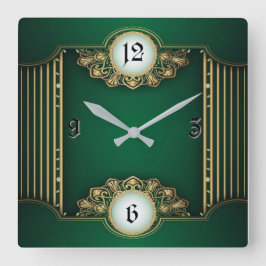 Art Deco Grön Fyrkantig Klocka