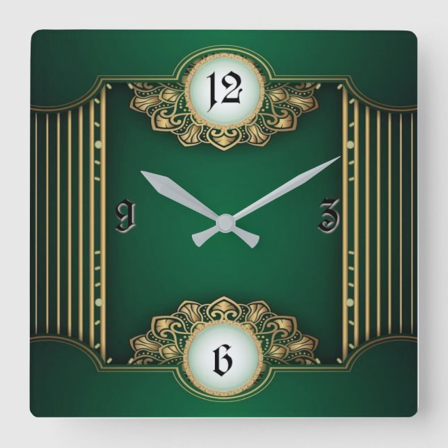 Art Deco Grön Fyrkantig Klocka (Framsida)