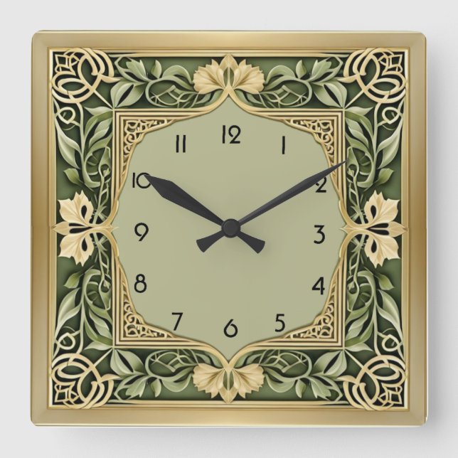 Art Deco Grön Fyrkantig Klocka (Framsida)