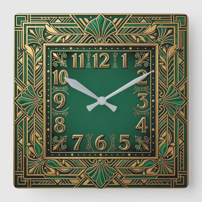 Art Deco Grön Fyrkantig Klocka (Framsida)