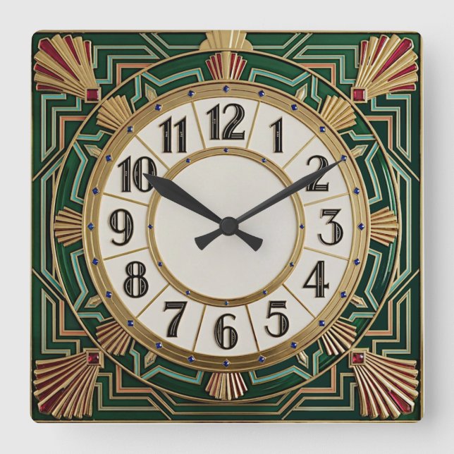 Art Deco Grön Fyrkantig Klocka (Framsida)