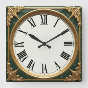Art Deco Grön Fyrkantig Klocka