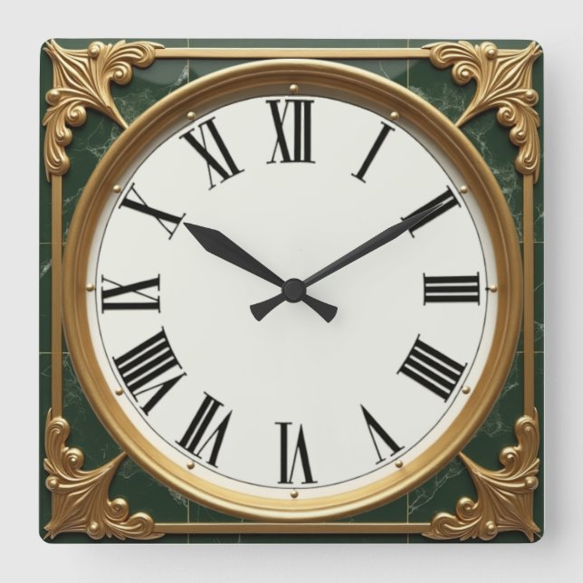 Art Deco Grön Fyrkantig Klocka (Framsida)