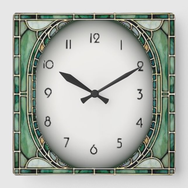 Art Deco Grön Fyrkantig Klocka (Framsida)