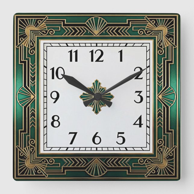 Art Deco Grön Fyrkantig Klocka (Framsida)