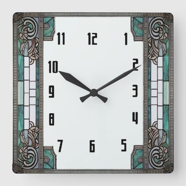 Art Deco Grön Fyrkantig Klocka (Framsida)