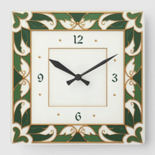 Art Deco Grön Fyrkantig Klocka