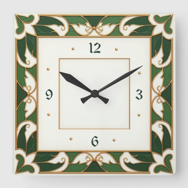 Art Deco Grön Fyrkantig Klocka (Framsida)