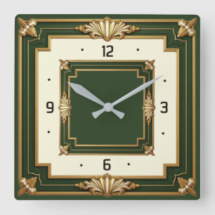 Art Deco Grön Fyrkantig Klocka