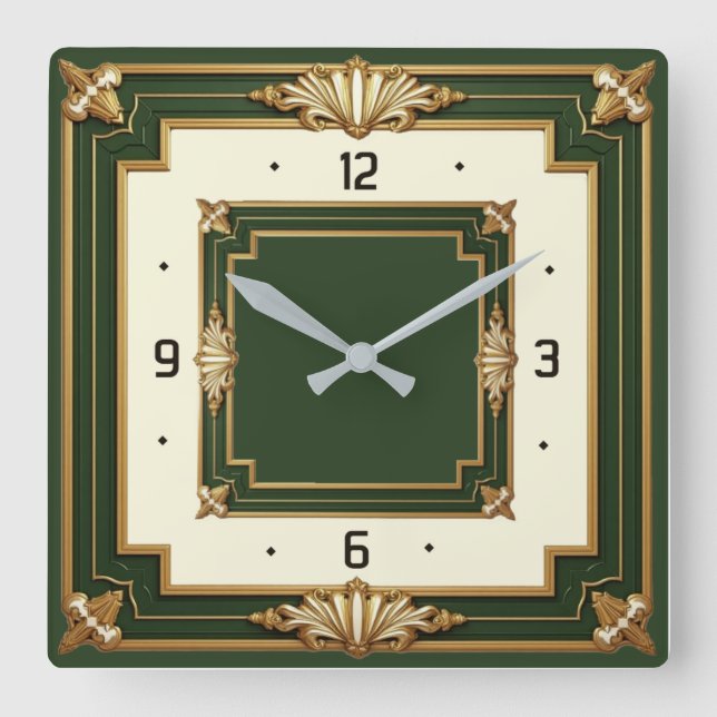 Art Deco Grön Fyrkantig Klocka (Framsida)