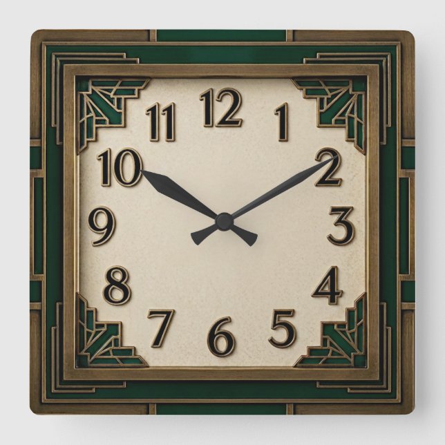 Art Deco Grön Fyrkantig Klocka (Framsida)