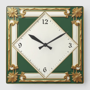 Art Deco Grön Fyrkantig Klocka