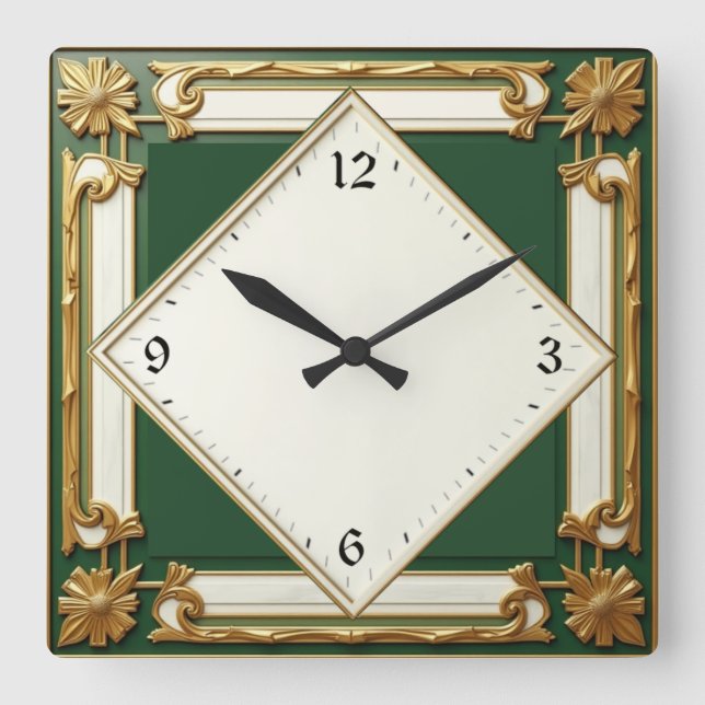 Art Deco Grön Fyrkantig Klocka (Framsida)